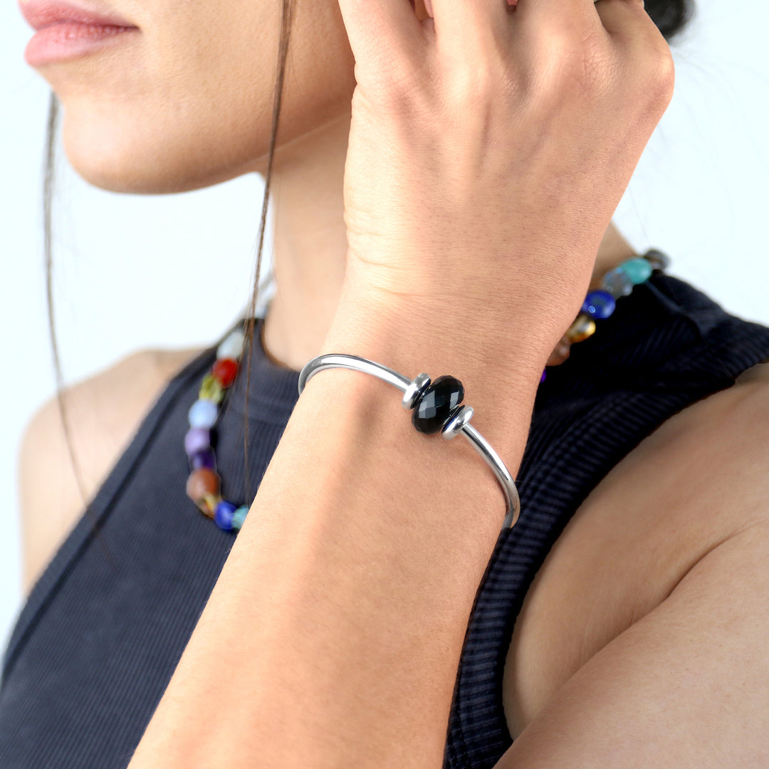 Black Onyx Silver Bangle