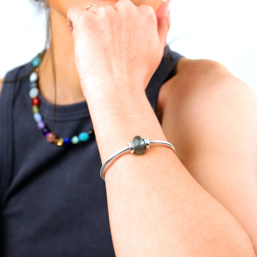 Grey Moonstone Silver Bangle