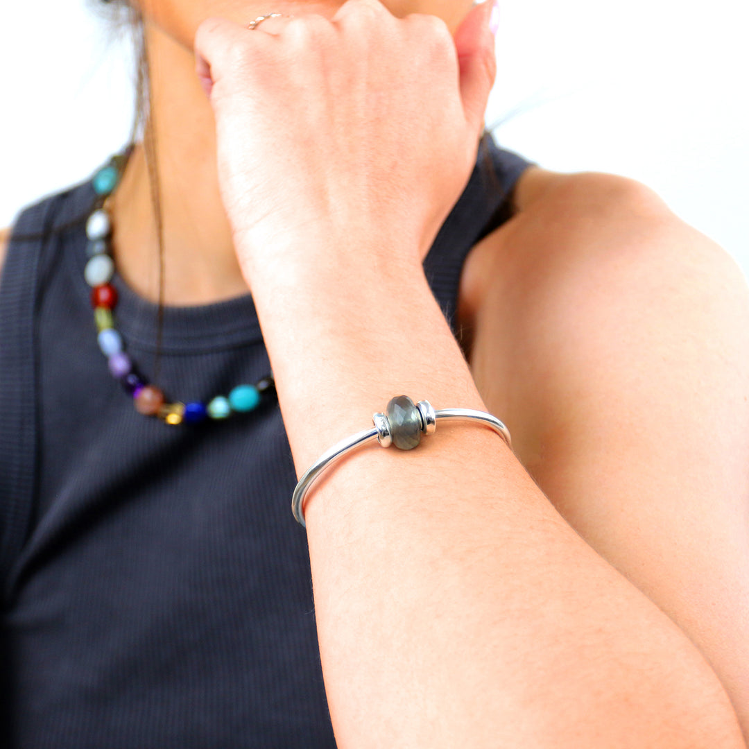 Grey Moonstone Silver Bangle