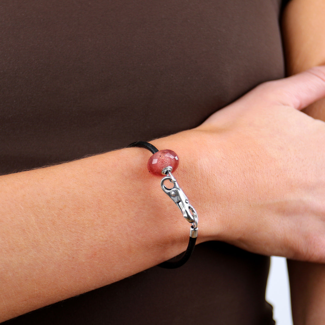 Strawberry Quartz Leather Bracelet