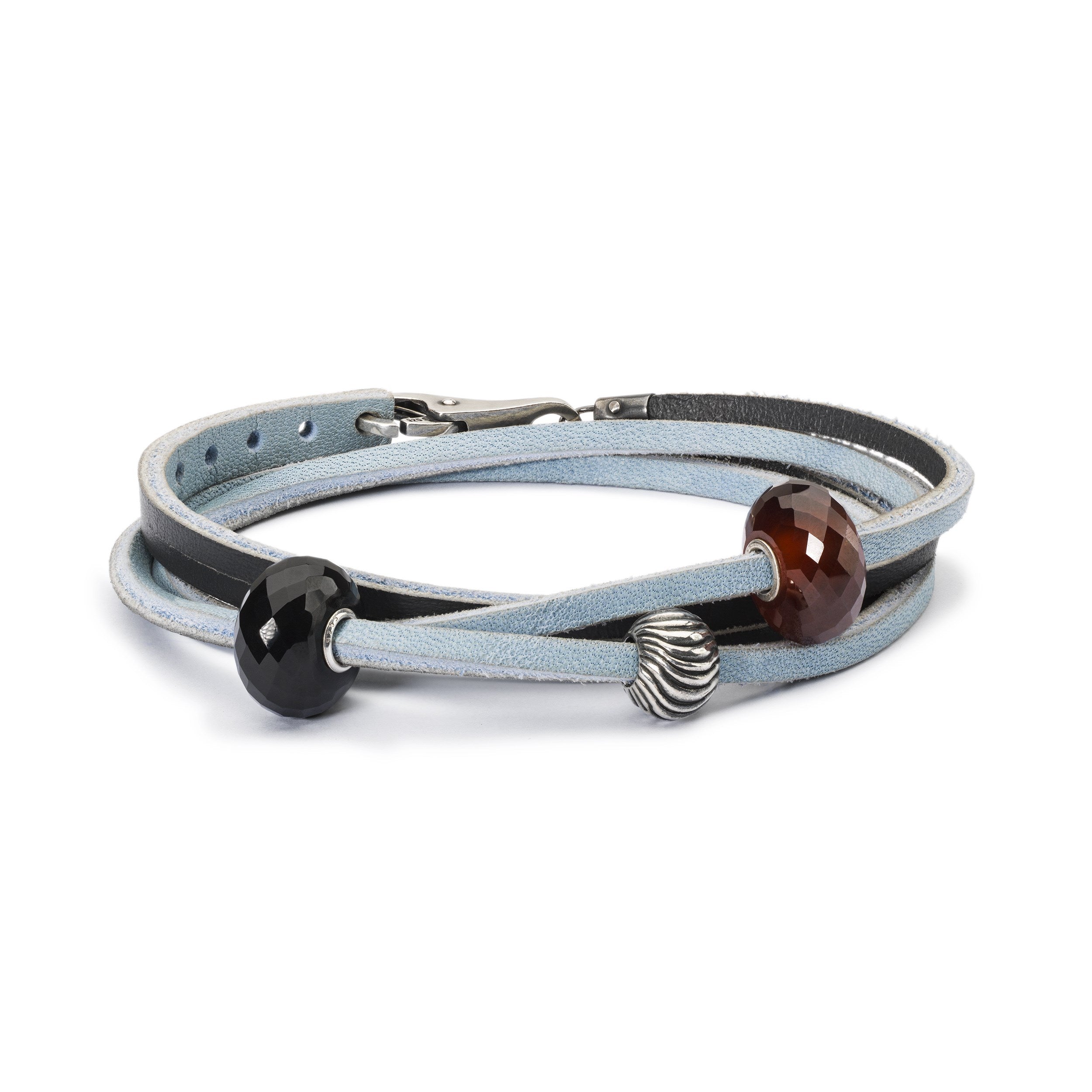 Leather Bracelet, Light Blue/Dark Grey
