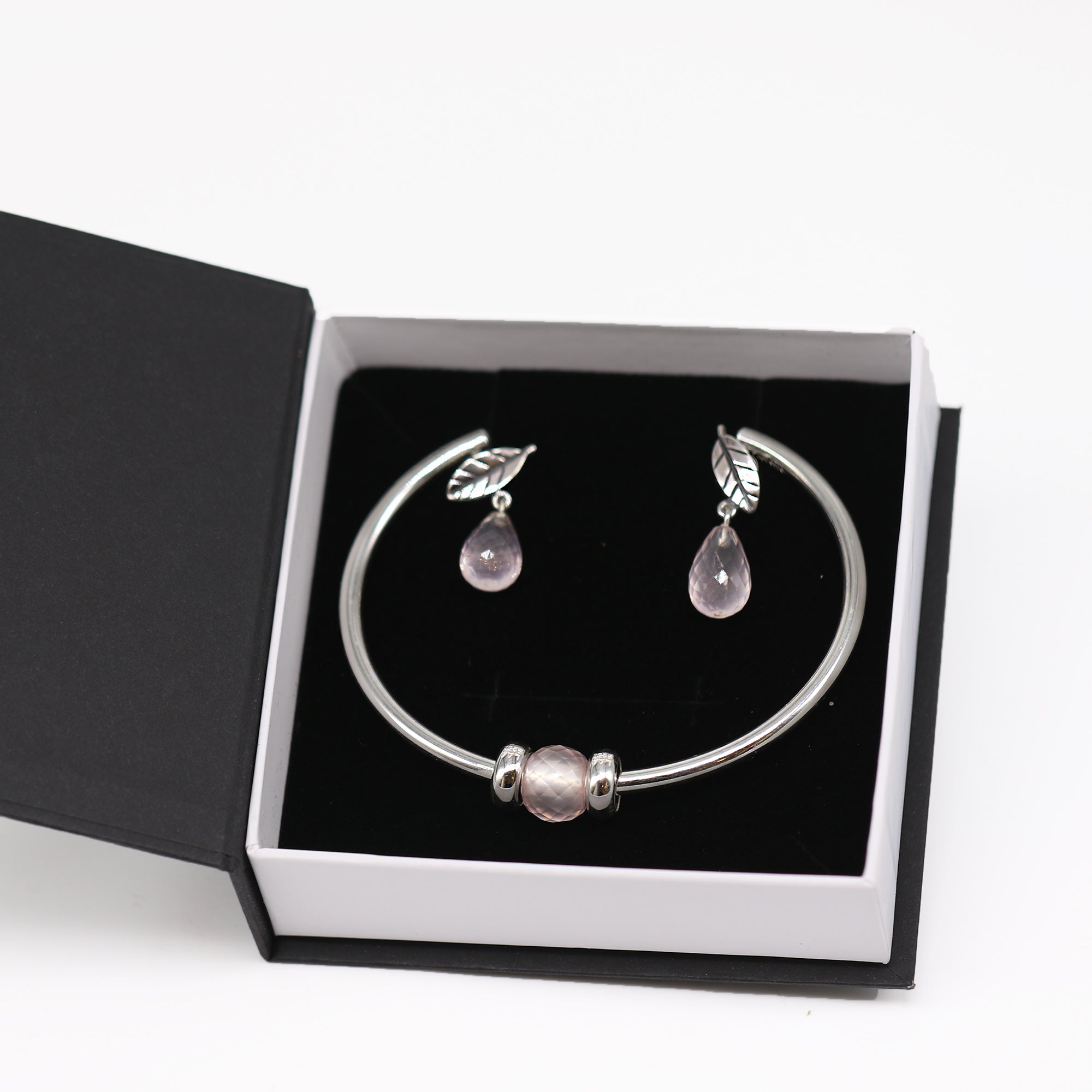 Rose Quartz Bangle & Earring Gift Set